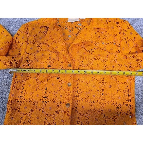 Maeve By Anthropologie Lace Half Sleeve Button Down Shirt Sunflower Yellow Sz XS - Picture 9 of 11
